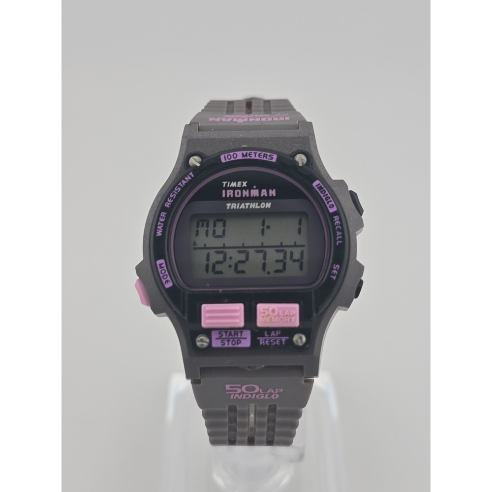 Vtg 1995 Timex Ironman Triathlon 50 Lap Women's Purple/Grey/Black - New Battery